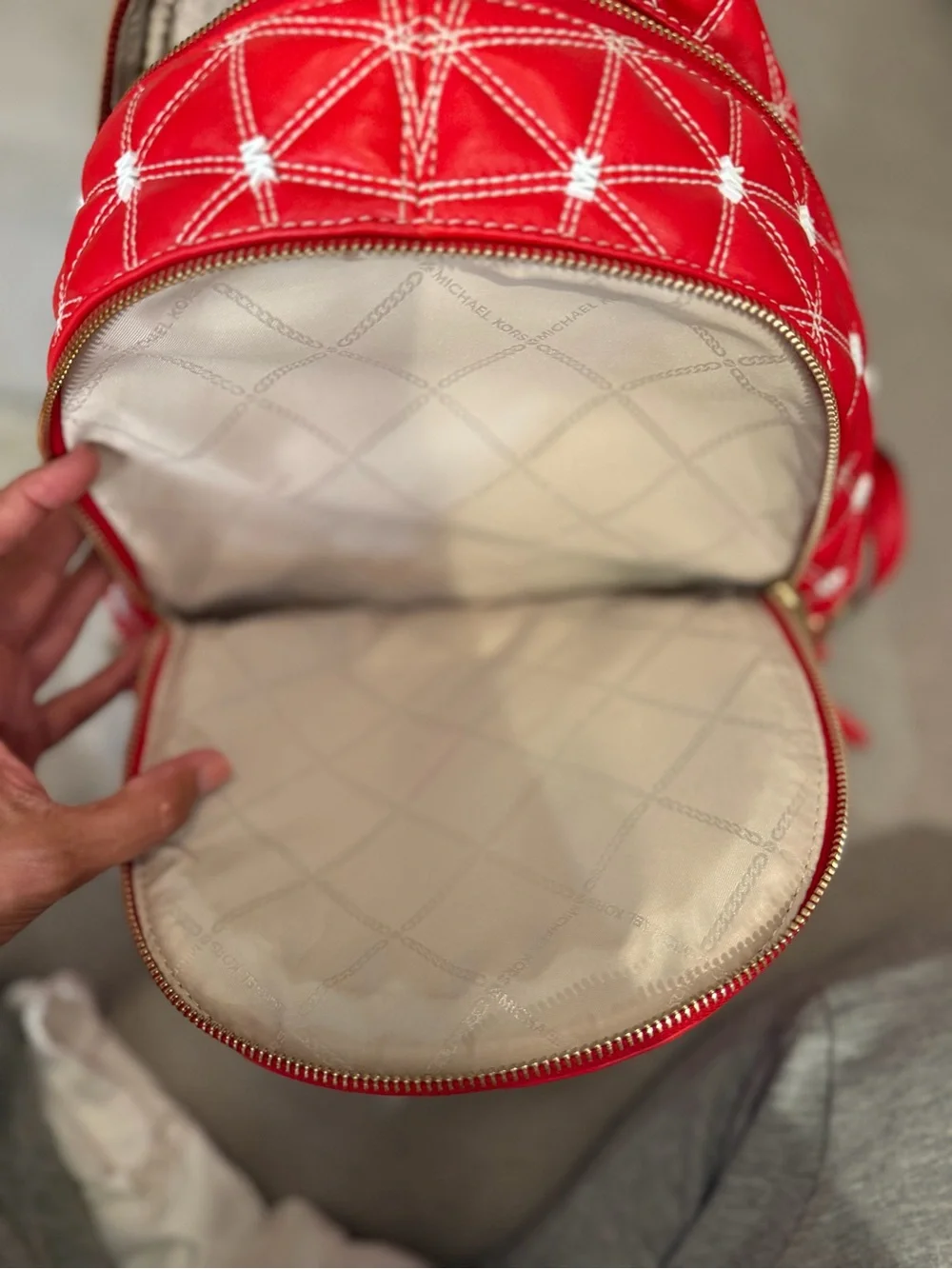 Michael Kors Red Quilted Mini Backpack with MK Emboss